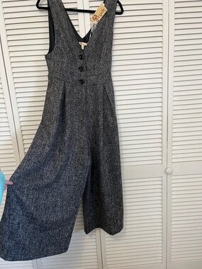 Vintage Aryeh for Anthropology Deep V Wide-Leg Jumpsuit in Charcoal NWT